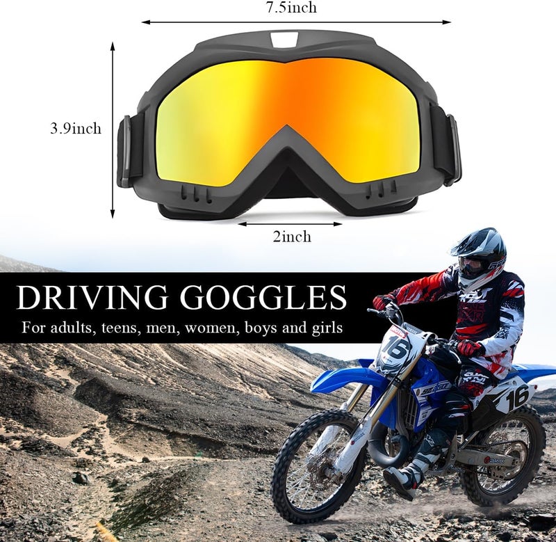 Yourkar Dirt Bike Goggles, Windproof ATV Off-Road Goggle, Wide Vision Riding Motorcycle Goggles, Motorcycle Accessories (Black-Red) - Image 2